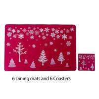 12 PCS Merry Christmas Placemat Ornament Kitchen Coaster Dining Table Mats Bowl Cup Pad Home Decor Xmas Gifts