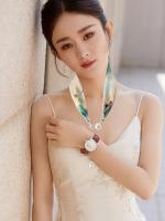 ▼♧ New pearl buckle long necklace silk scarf womens summer decorative neck spring and autumn classical all-match