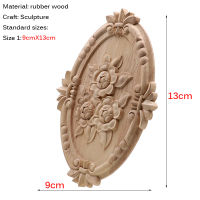 RUNBAZEF Rose Wood Carving Cabinet Door Heart Flower Applique Furniture Accessories Relief Solid Elliptical Figurine