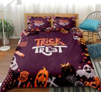 Happy Halloween ผ้าปูที่นอนฟักทองผ้านวมชุดค้างคาวผ้านวมสีม่วงพื้นหลังชุด King Size เทศกาล Decor Home สิ่งทอ