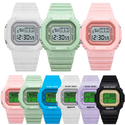 HotWomen S Simple Digital Luminous Electronic Watch Unisex Kids Square Watch กีฬานักเรียนนาฬิกากันน้ำตั้งปลุก