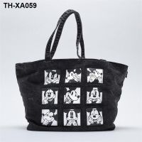 ∋ The new Mickey design printing fashion joker black denim large capacity one shoulder shopping bag