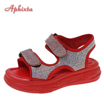 ขายดีที่สุด ioztt2023 - /﹊✕ Aphixta Luxury Crystals Sandals Platform amp; Fashion Thick Sole Ankle-Wrap Shoes