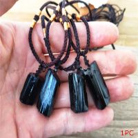 1PC Natural Crystal Black Necklaces Schorl Pillar Tourmaline Raw Stone Pendants Charm Jewelry Necklace Gift QLY9388