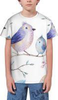 Hand Drawn Birds in Boho Style Youth Short Sleeve T-Shirt 3D Graphic Tee Tops Shirts for Boys Teens