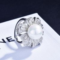 HOYON Luxury Fashion Elegant Natural Freshwater Pearl Womens Diamond Ring Open Adjustable S925 Silver Wedding Party Jewelry