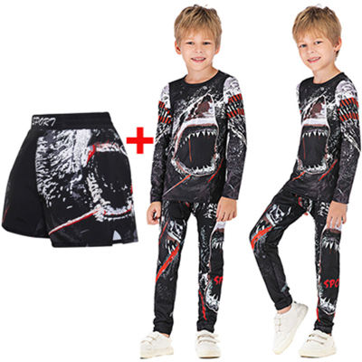 Childrens Rashguard MMA 3D Compression Kids Boxing BJJ Jersey+Pants Jujitsu mma ropa spodenki Boy Gym T shirt+Pants Sportsuits