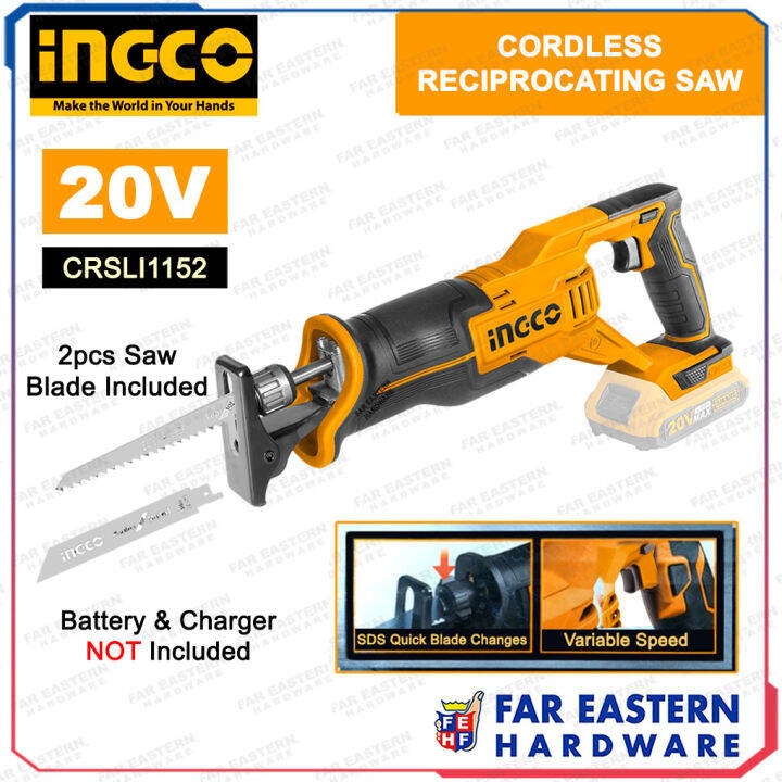 INGCO Cordless Reciprocating Sabre Recip Saw 20V w/ 2pcs Blade