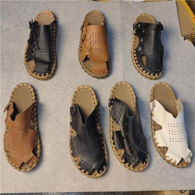 mens leather slippers non-slip high-end handmade sandals Baotou seaside beach outdoor and