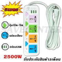 สินค้าพร้อมจัดส่ง!! ปลั๊กไฟ PANASI รุ่น PN-814U 4ช่อง 3USB 5เมตร 2500W วัสดุแข็งแรงทนทาน สายไฟหนา มีปุ่มเปิด-ปิด รับประกันสินค้า