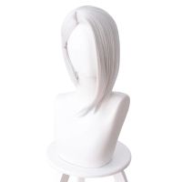 【LZ】☑✻♠  Overwatch Ash Ashe Peruca Cosplay Prateado Branco Irregular Curto Liso Resistente ao Calor Cabelo Sintético Festa à Fantasia OW