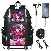 Oshi no Ko Backpack Student Kids Large Capacity USB Computer Bag Ai Hoshino Breathable Waterproof Schoolbag Women Men