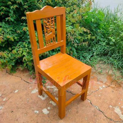 🍀BF🍀 เก้าอี้ไม้สักฉลุลายกวาง เก้าอี้พนักพิงไม้สัก อย่างหนา รับน้ำหนักได้มาก เก้าอี้โต๊ะอาหาร สีย้อมไม้สัก