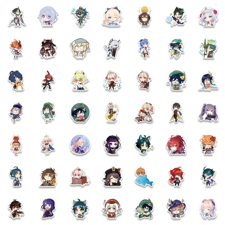 50-100-pcs-anime-game-cute-genshin-impact-stickers-graffiti-for-laptop-luggage-skateboard-motorcycle-decal-scrapbook-toy-stickers-labels