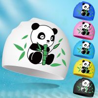 New Boys Girls Swim Caps Cute Cartoon Panda Silicone Simming Hat High Elastic Waterproof Kids Swimming Pool Accessories Swim Hat Swim Caps