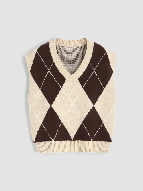 Cider Knit Two Tone Argyle Vest Lazada.co.th