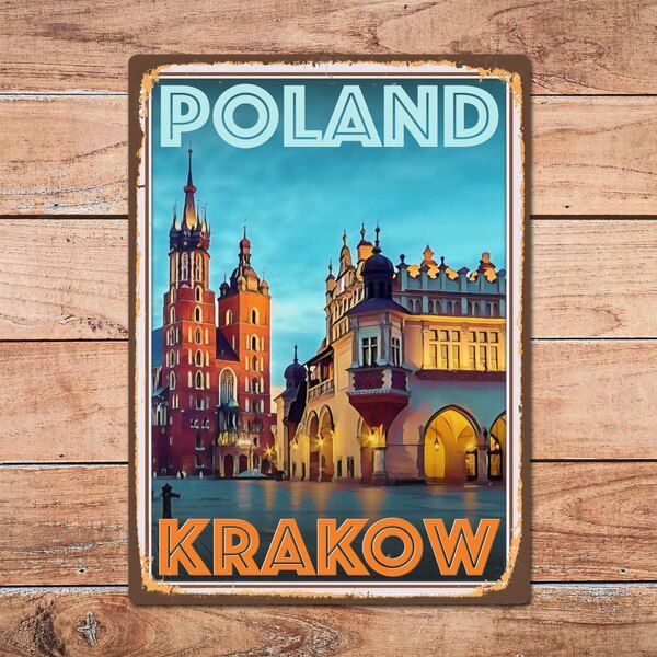 ของตกแต่งผนังภายในบ้านสไตล์วินเทจสไตล์วินเทจป้ายดีบุกป้ายโลหะ-krakow-มนุษย์ถ้ำโปสเตอร์โปแลนด์