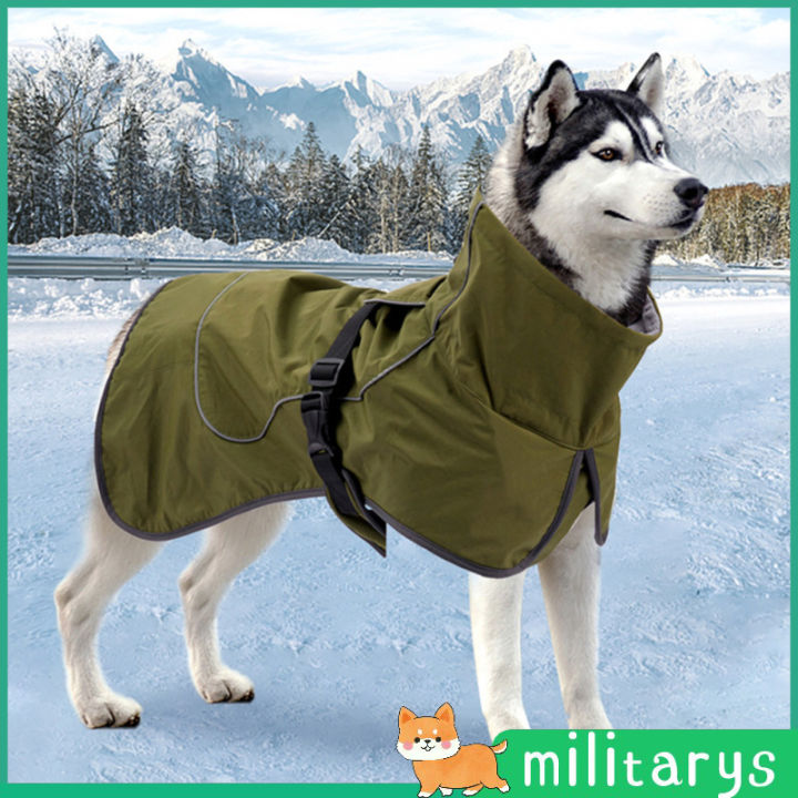 เสื้อโค้ทสัตว์เลี้ยงสุนัขอบอุ่นพร้อมสายรัดสะท้อนแสง-เครื่องแต่งกายจั๊มสูทหนากันลมกันน้ำปรับได้