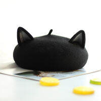 Wool to express it in black cat painter filial children hat baize stereo cat ears beret