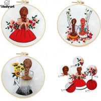 Studyset IN stock 3pcs Cotton Linen Girlfriends Embroidery Fabric Kit With Diy Material Package 20cm Bamboo Embroidery Hoop