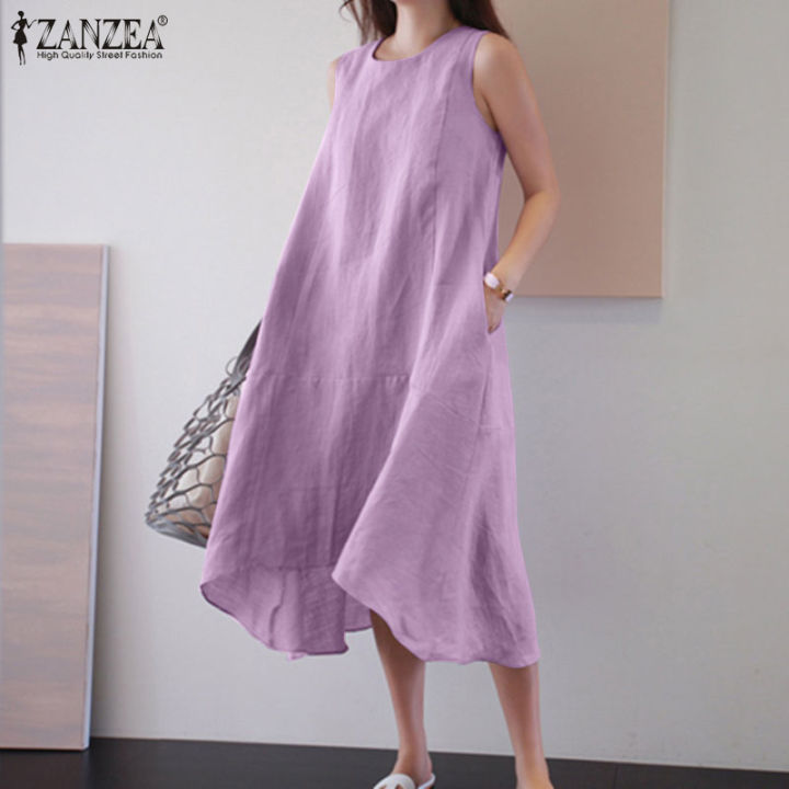 [Free Shipping] ZANZEA Korean Style Womens Sleeveless Plain Midi Dress ...