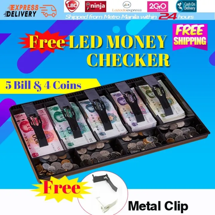 【Free LED Money Checker and Clip】5 Bill And 4 Coins Money Cash Coin