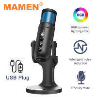 MAMEN USB Microphone with RGB Dynamic Light for Computer Laptop Mobile Phone PS4 for Gaming Live Streaming Karaoke Microphone