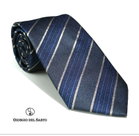 Giorgio Del Sarto Necktie 7.5 cm Grey with Blue Stripe Fabric Texture เนคไทสีเทามีเท็กเจอร์