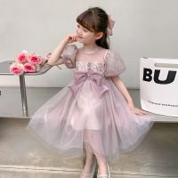 【Ready】? Girls dress summer dress 2023 new Korean style foreign style childrens skirt summer little girl fluffy yarn princess dress