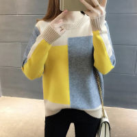 Xiong SUTAI Korean Women Color Block Sweater Jumper Loose WarmTops Blouse Autumn Winter Gift