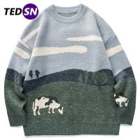 CODHaley Childe Men Cow Vintage Winter Sweater Pullover O-Neck Korean Knitted Sweater Women Casual Harajuku Knit Streetwear Oversize