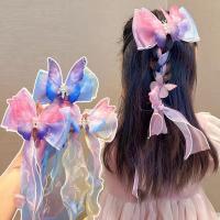 Moving Wings Pearl Big Butterfly Tassels Floating Bowknot Ribbons Braided Hairpins Hair Clip Girls Hair Accessories Princess