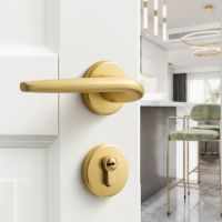 SORWDUERM Light gold door handle modern style Apartment hotel fancy door handle with lock