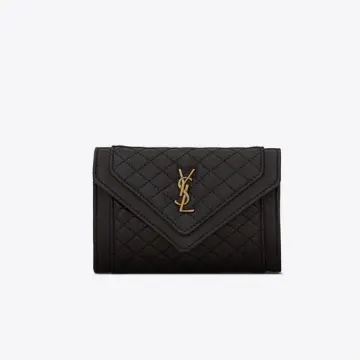 YVES SAINT LAURENT Gaby Small Envelope Quilted Leather Wallet Beige