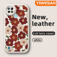 YIWESAN เคสสำหรับ C25Y C21Y C21 Realme,เคสหนังนิ่มสีกันกระแทกลายดอกไม้สีชมพูสีแดงสวยทนทานต่อการตกเคสโทรศัพท์ซิลิโคนหนาทนทานต่อการตกเคสกันกระแทก