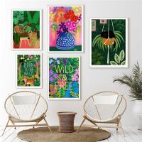 Tropical Boho Cat Cheetah Tiger Vase Botanical Wall Art Canvas Painting Posters And Prints Wall Pictures For Living Room Decor
