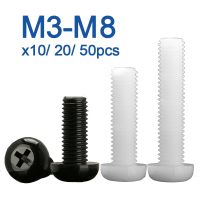 10/ 20/ 50pcs Black White Nylon Plastic Phillips Pan Head Cross Round Screw Bolt M2 M2.5 M3 M4 M5 M6 M8 length 4-50mm