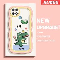 JIUMOO เคสสำหรับ OPPO A15 A35 A15s 4G ลายการ์ตูนไอศครีมไดโนเสาร์ขอบคลื่นเคสมือถือกันกระแทกแบบใสนิ่มเคสโปร่งใสลายกล้องถ่ายรูปฝาครอบป้องกันซิลิกาเจลที่สร้างสรรค์