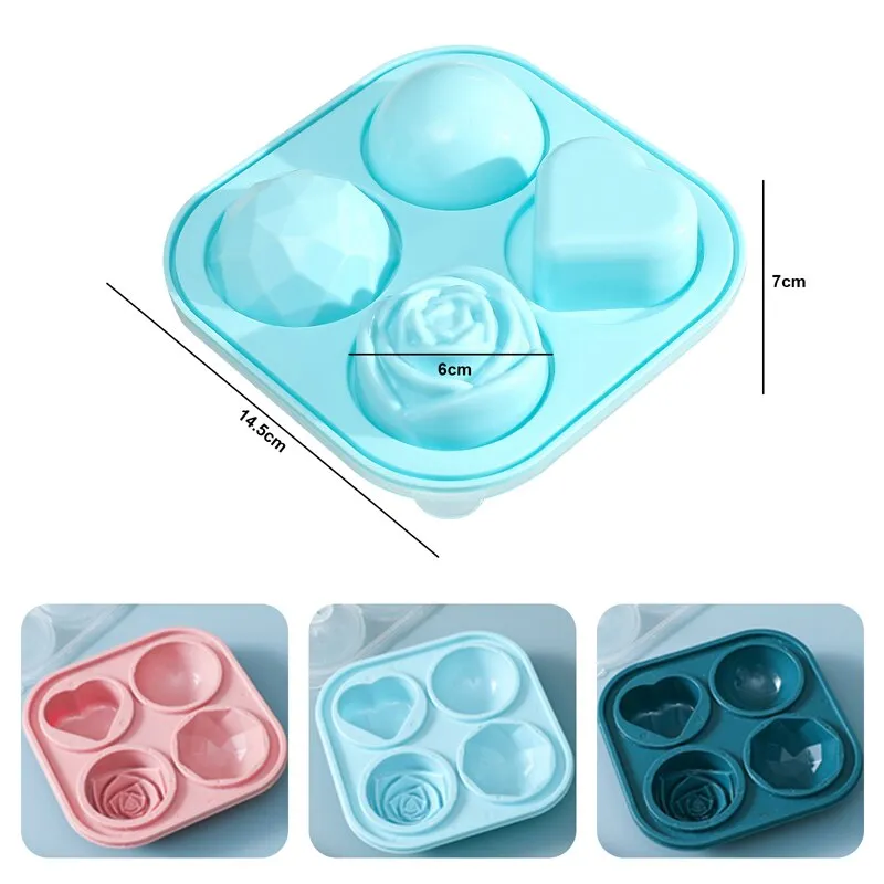 3D Rose Ice Molds,2 Inch Large Ice Cube Trays, Make 4 Giant Cute Flower Shape  Ice, Silicone Rubber Fun Big Ice Ball Maker for Cocktails Juice Whiskey  Bourbon Freezer, Dishwasher Safe,(Pink) 