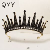 Vintage Baroque Black Color Queen Tiaras Crown Diadem Crystal Rhinestone Bridal Hair Jewelry Headpiece Wedding Hair Accessories