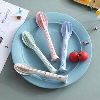 3 in 1 Travel Portable Cutlery Set Japan Style Wheat Straw Knife Fork Spoon Dinnerware Kitchen Tableware For Outdoor Student Flatware Sets