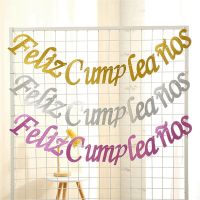 1set Spanish Happy Birthday Banner Gold Silver Rose Red Color Feliz Cumpleanos Banners Baby Shower Birthday Party Decorations Banners Streamers Confet