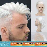 VERSALITE Human Hair Men Hairpiece Toupee French Lace Replacement For Men Wig Thin Skin European Remy Hair Pure White Color 10x8 ของขวัญ ของขวัญ