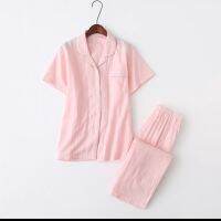 ⭐️⭐️⭐️⭐️⭐️ MUJI MUJI spring and summer thin long and short-sleeved pajamas for men and women for couples pure cotton double-layer yarn unprinted style plain color polka dot home clothes