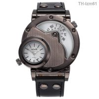 นาฬิกาผู้ชาย Oulm the radium 9591 creative mens fashion black shell mesh grain big dial double movement shows quartz belt table