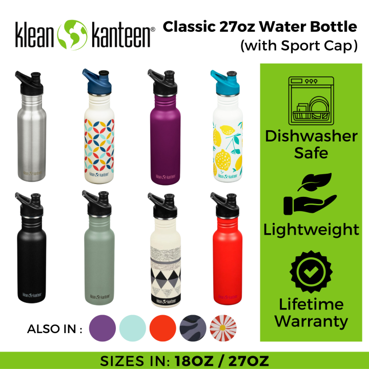 Klean Kanteen Classic Stainless Steel Bottle with Sport Cap, Brushed  Stainless - 27oz