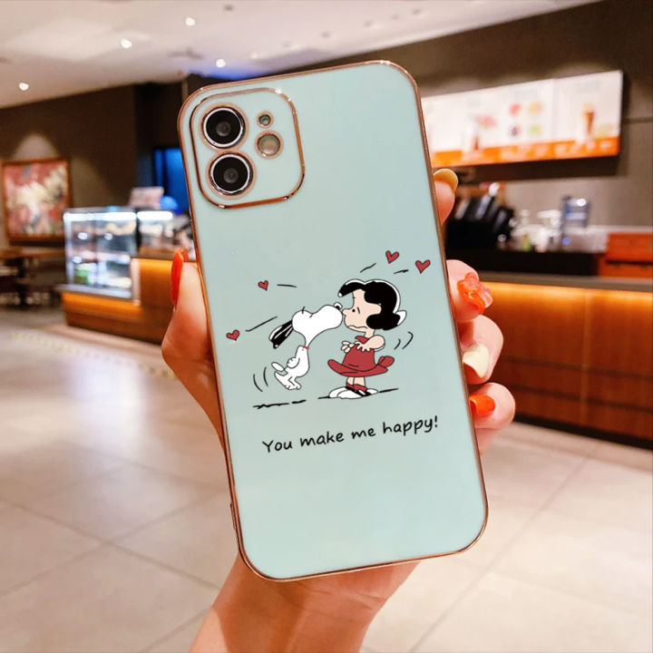 serpens-สำหรับ-oppo-a59-f1s-ฟรีสายคล้องการ์ตูนสนูปี้เคสโทรศัพท์เคสลายขอบสี่เหลี่ยมชุบหรูหราเคสโทรศัพท์นิ่ม