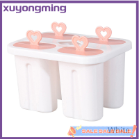 Xuyongming แม่พิมพ์ไอศกรีม4น้ำแข็งปั้นชุดแม่พิมพ์ไอติมแท่งถาดน้ำแข็ง DIY นำมาใช้ใหม่ได้พร้อมแท่งอุปกรณ์ทำครัวที่สร้างสรรค์ฤดูร้อน