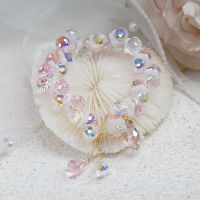 Sweet Natural Shell Flower Shining PinkClear Crystal Cute Handmade Beaded celets for Women Girls Fashion Jewelry Gift YBR474