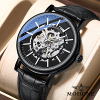 Mohdne Automatic Mechanical Watch Mens Business Steel Belt Waterproof Hollow Out Casual Mens Black Student Watch